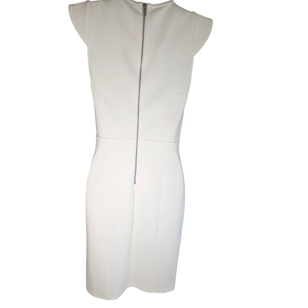 French Connection White Body Con Dress Sz 4 Shift Sleeveless Ruffled Stretchy - Picture 4 of 8
